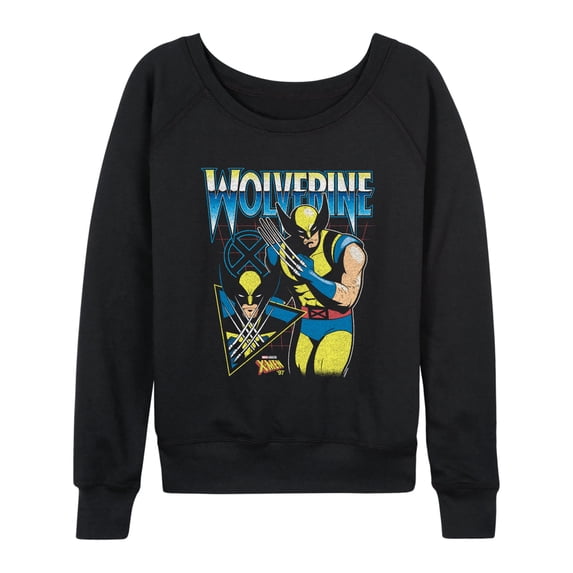 X-Men - Wolverine Lightweight French Terry Wide Neck Long Sleeve Graphic Shirt