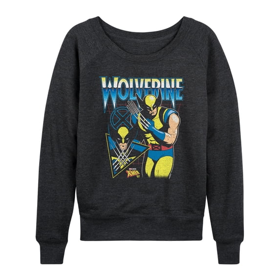 X-Men - Wolverine Lightweight French Terry Wide Neck Long Sleeve Graphic Shirt