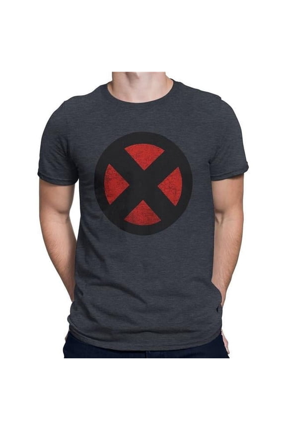 X-Men tsxmnsymdistM X-Men Distressed Symbol Grey T-Shirt - Medium