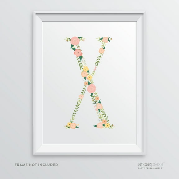 X Monogram Wall Art Letters, Coral Floral Roses