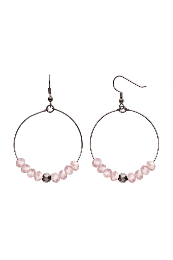 X & O 14KT Black Rhodium Plated and Pink Beads Earring