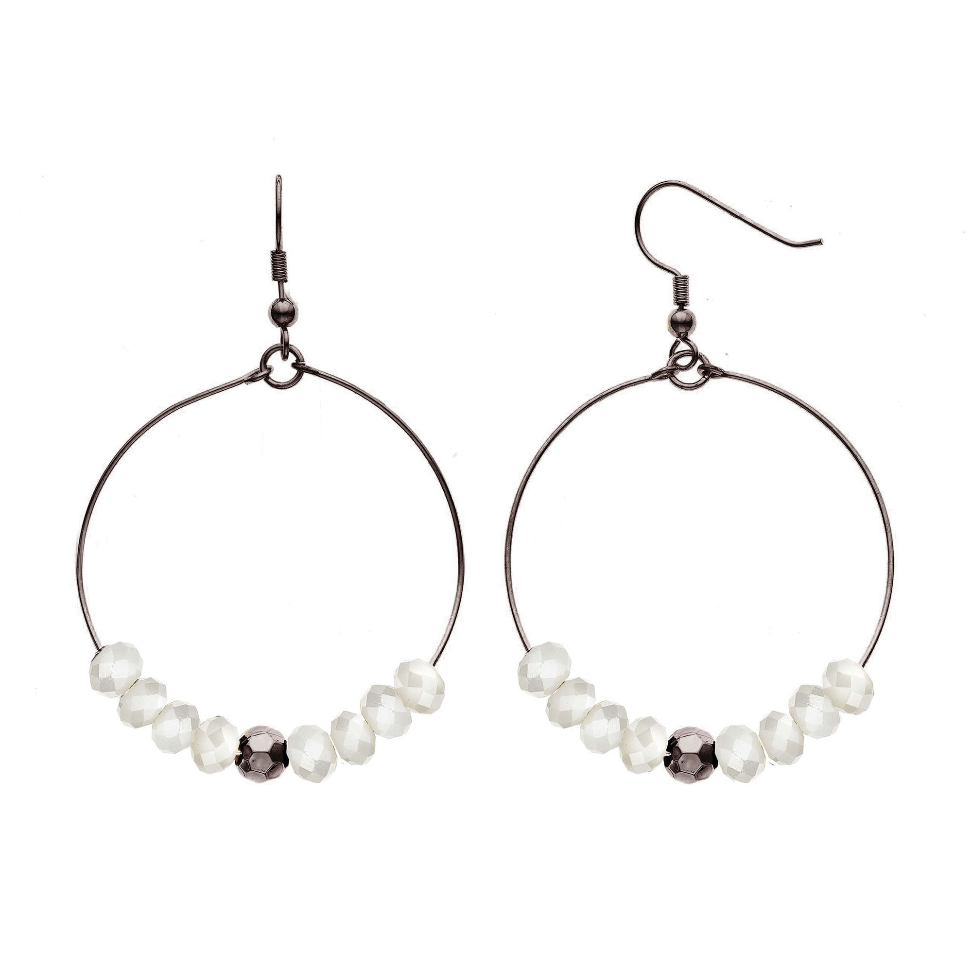 X & O 14KT Black Rhodium Plated and White Beads Earring