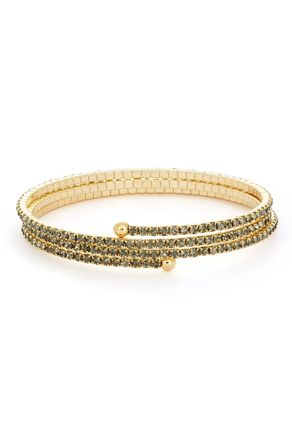 X & O 14KT Gold Plated Crystal Solid Pastel Tone Style Three Row Flex Bangle in Black Diamond