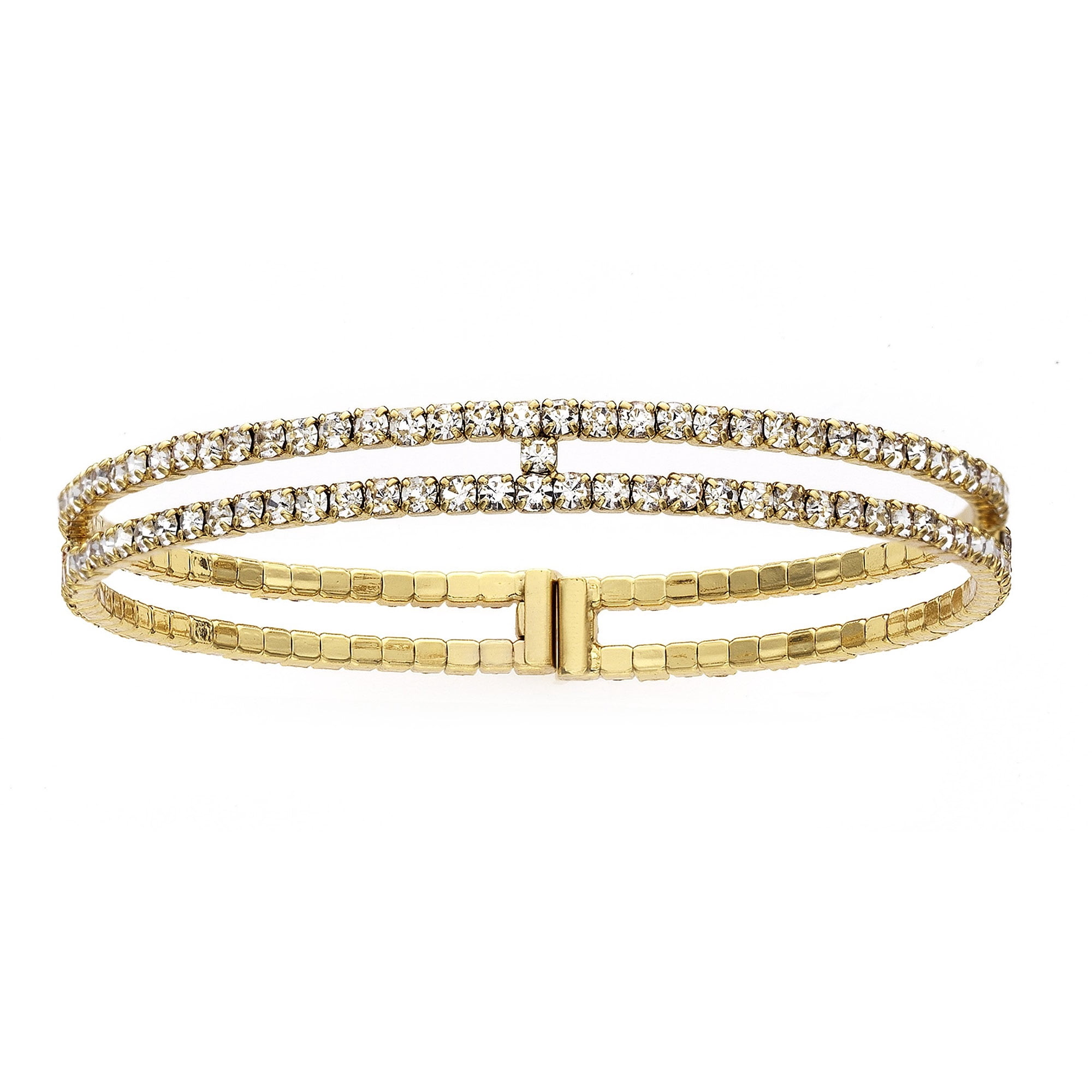 X & O 14KT Gold Plated Crystal Two-Row Gap Bangle