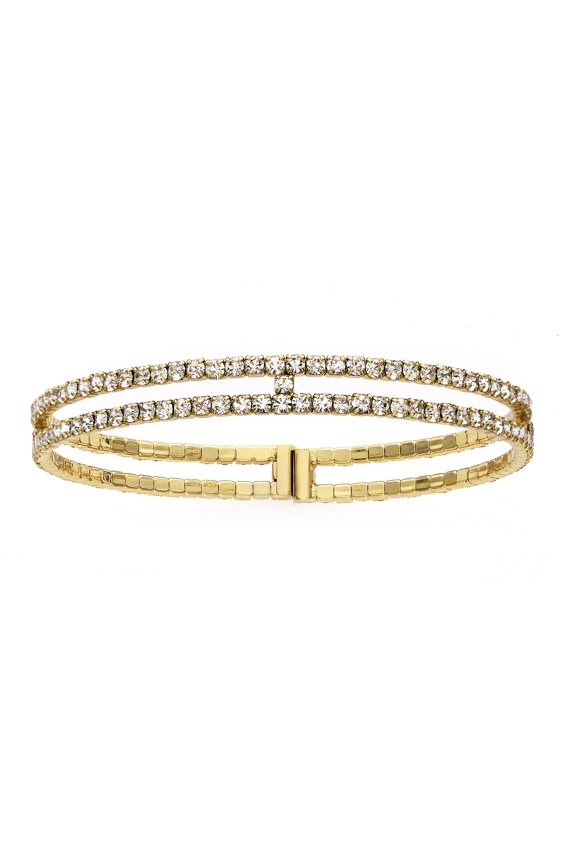 X & O 14KT Gold Plated Crystal Two-Row Gap Bangle