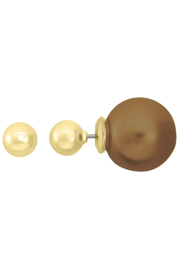 X & O 14KT Gold Plated European 10mm Front and 16mm Back Ball Stud Earring with Simulated Pearl