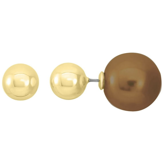 X & O 14KT Gold Plated European 8mm Front and 14mm Back Ball Stud Earring with Simulated Pearl