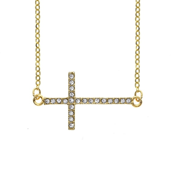 X & O 14KT Gold Plated Horizontal Crystal Cross Necklace