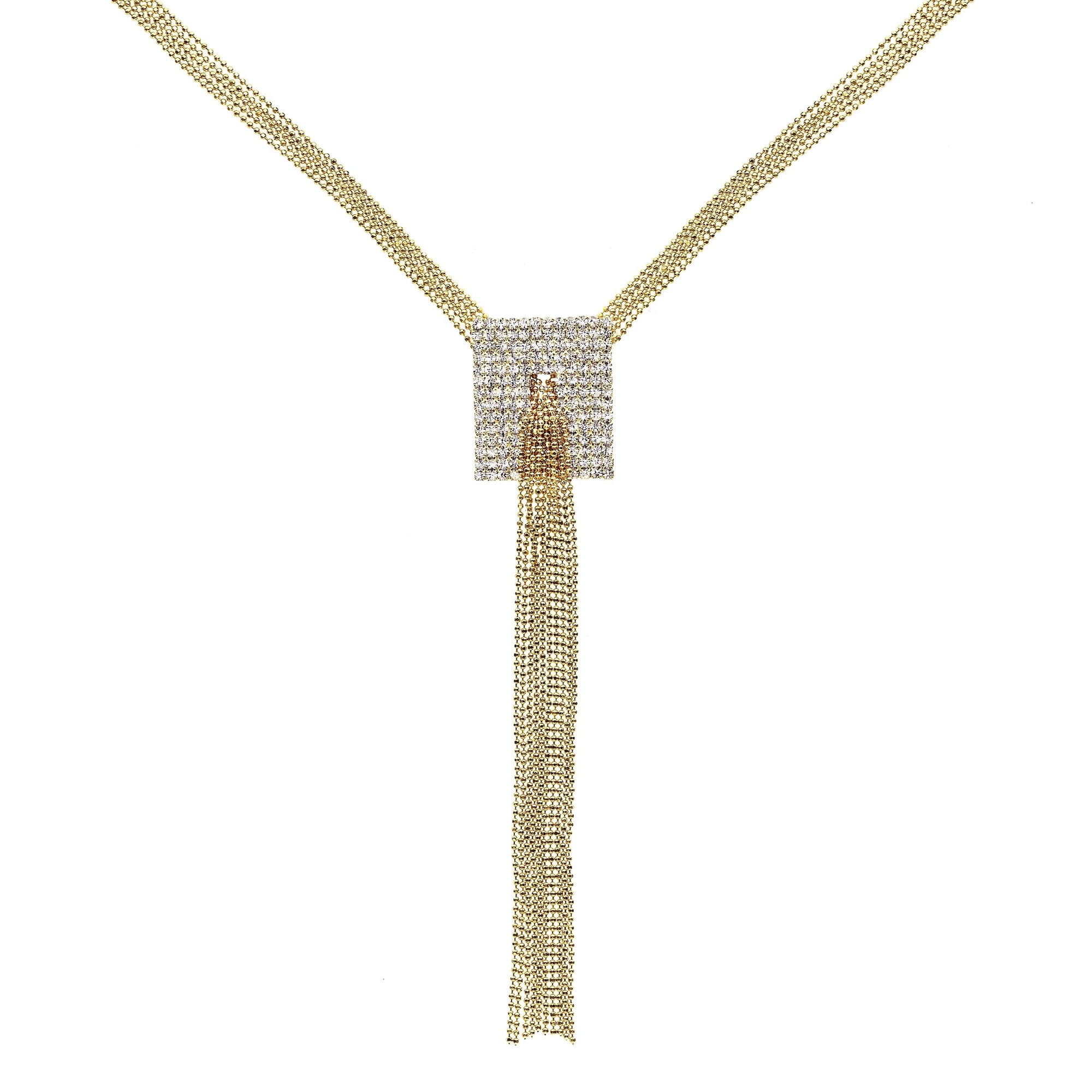 X & O 14KT Gold Plated Long Square Crystal Necklace ***