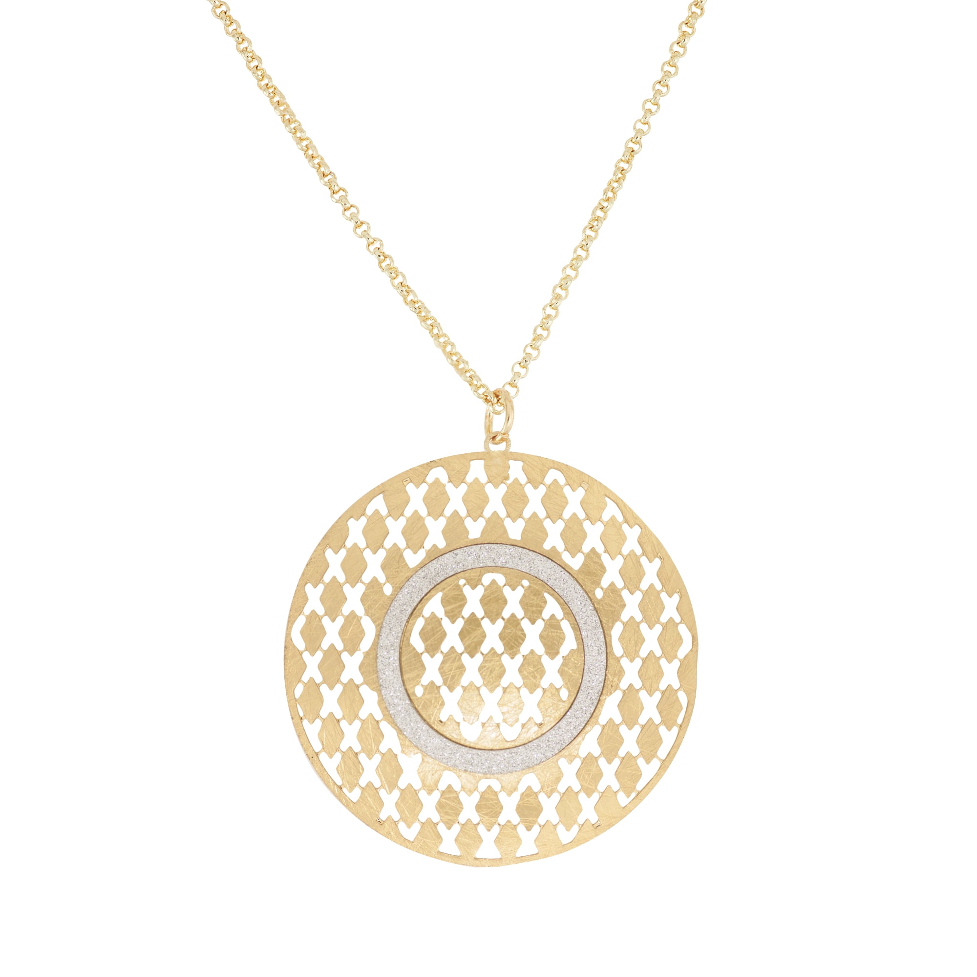 X & O 14KT Gold Plated Round Shield with Filigree Diamond and Crystal Necklace