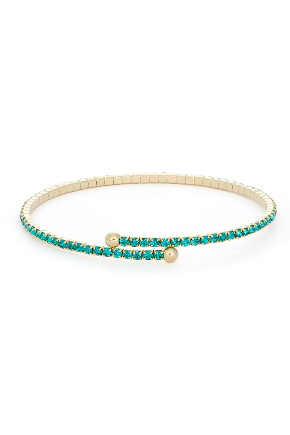X & O 14KT Gold Plated Single Row Flex Bangle with Crystals in Blue Zircon