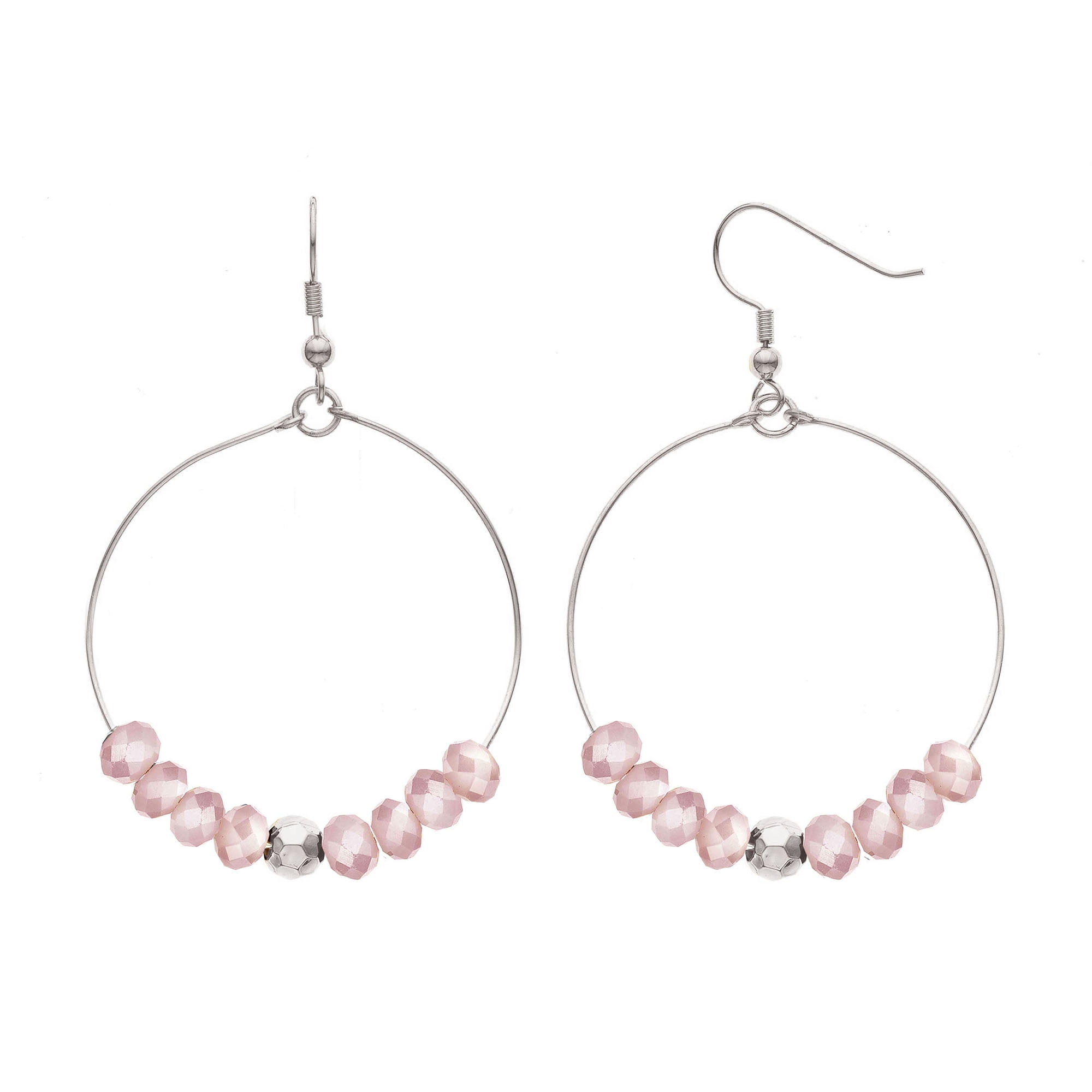 X & O 14KT Rhodium Plated and Pink Beads Earring