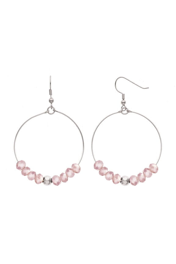 X & O 14KT Rhodium Plated and Pink Beads Earring