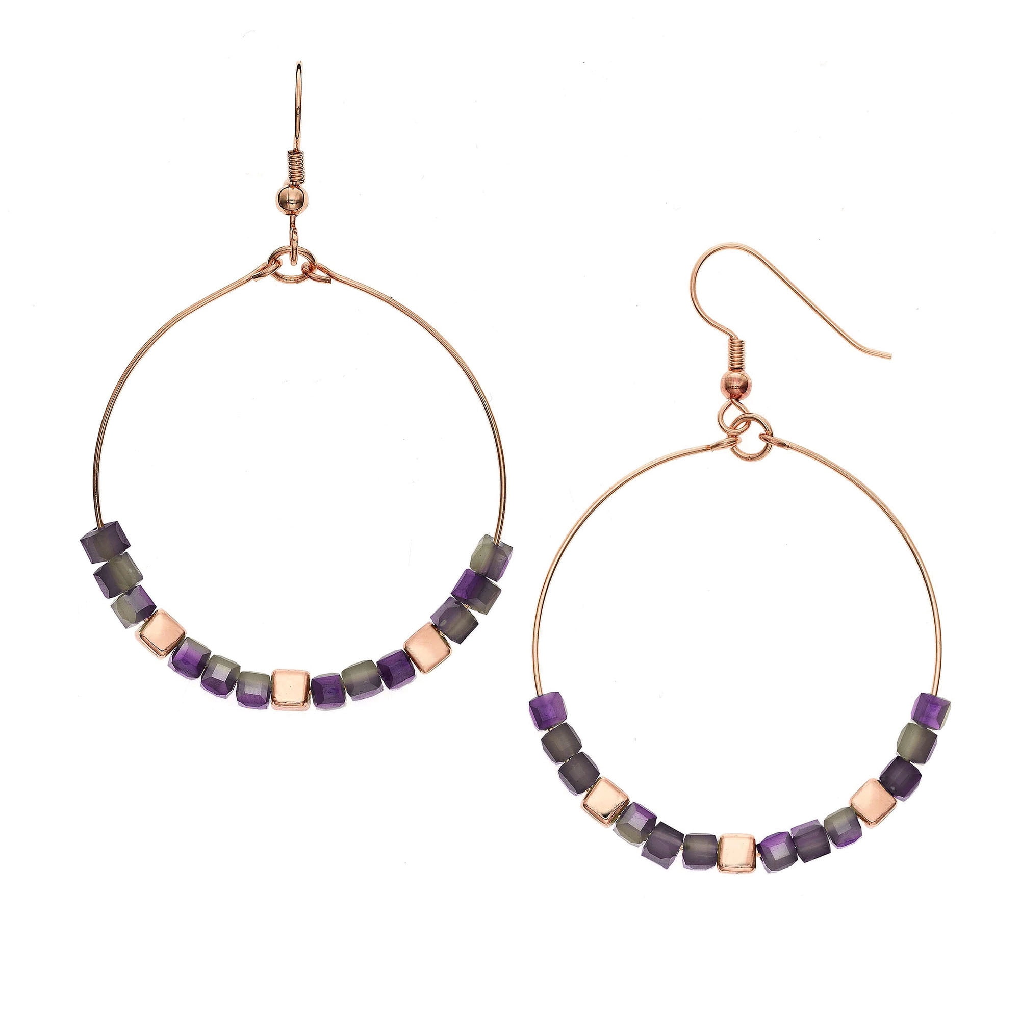 X & O 14KT Rose Gold Cube with Purple Glass Cube Beads Earrings