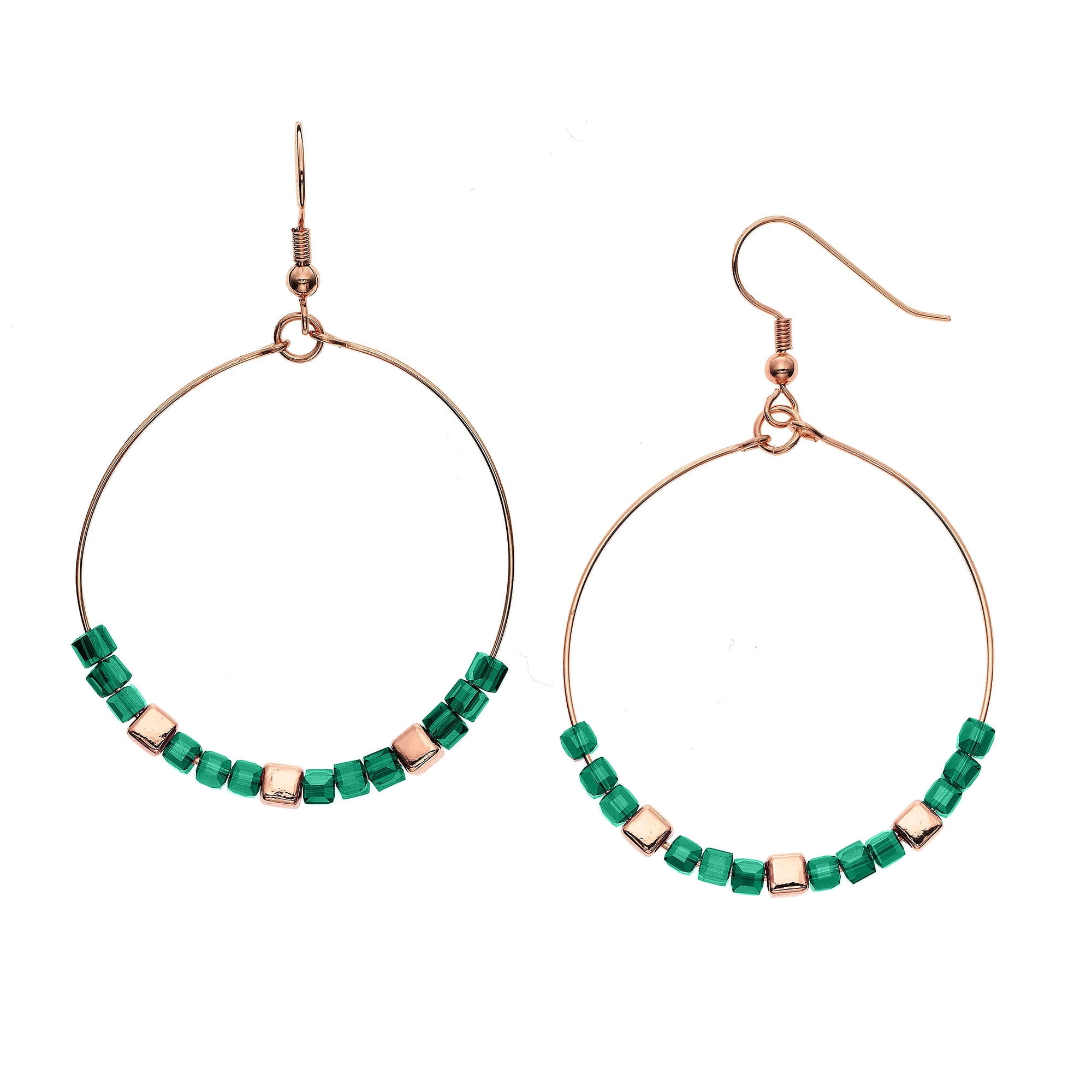 X & O 14KT Rose Gold Cube with Teal Gray Glass Cube Beads Earrings