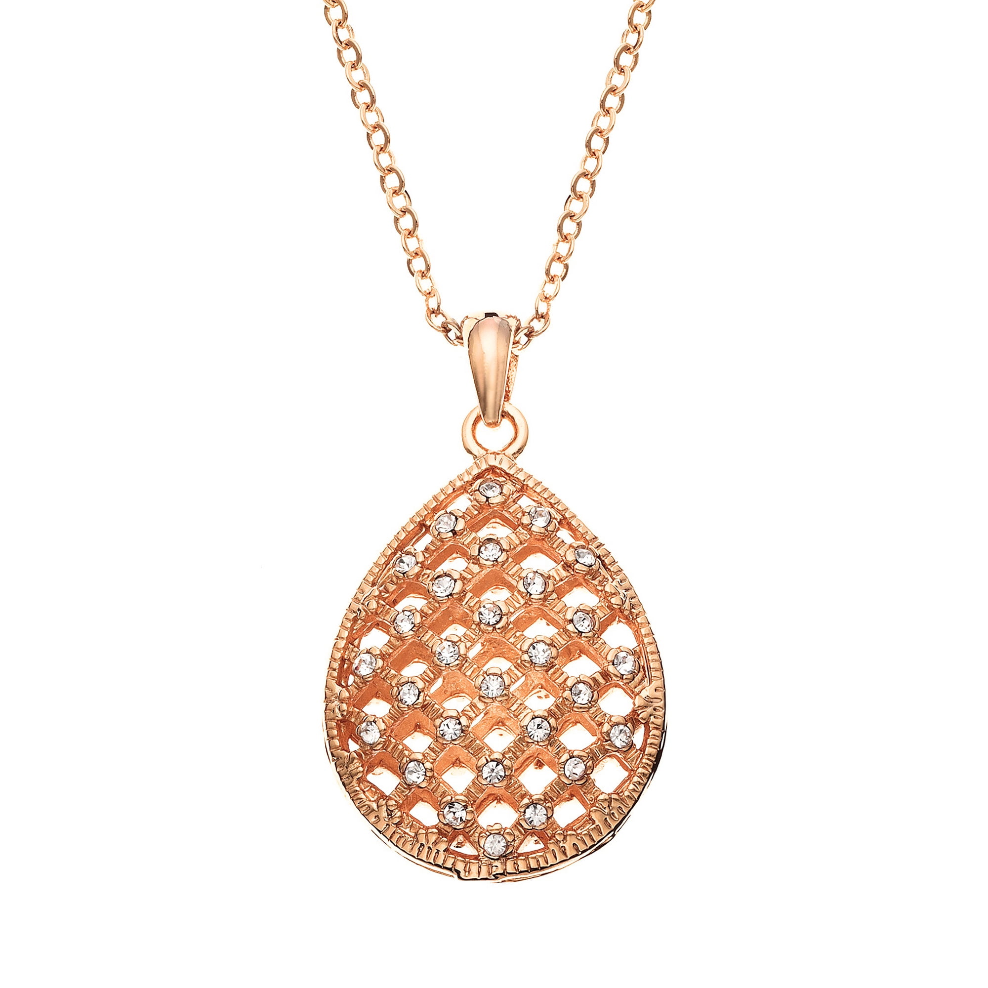 X & O 14KT Rose Gold Plated Filigree Crystal Tear-Drop Pendant Necklace