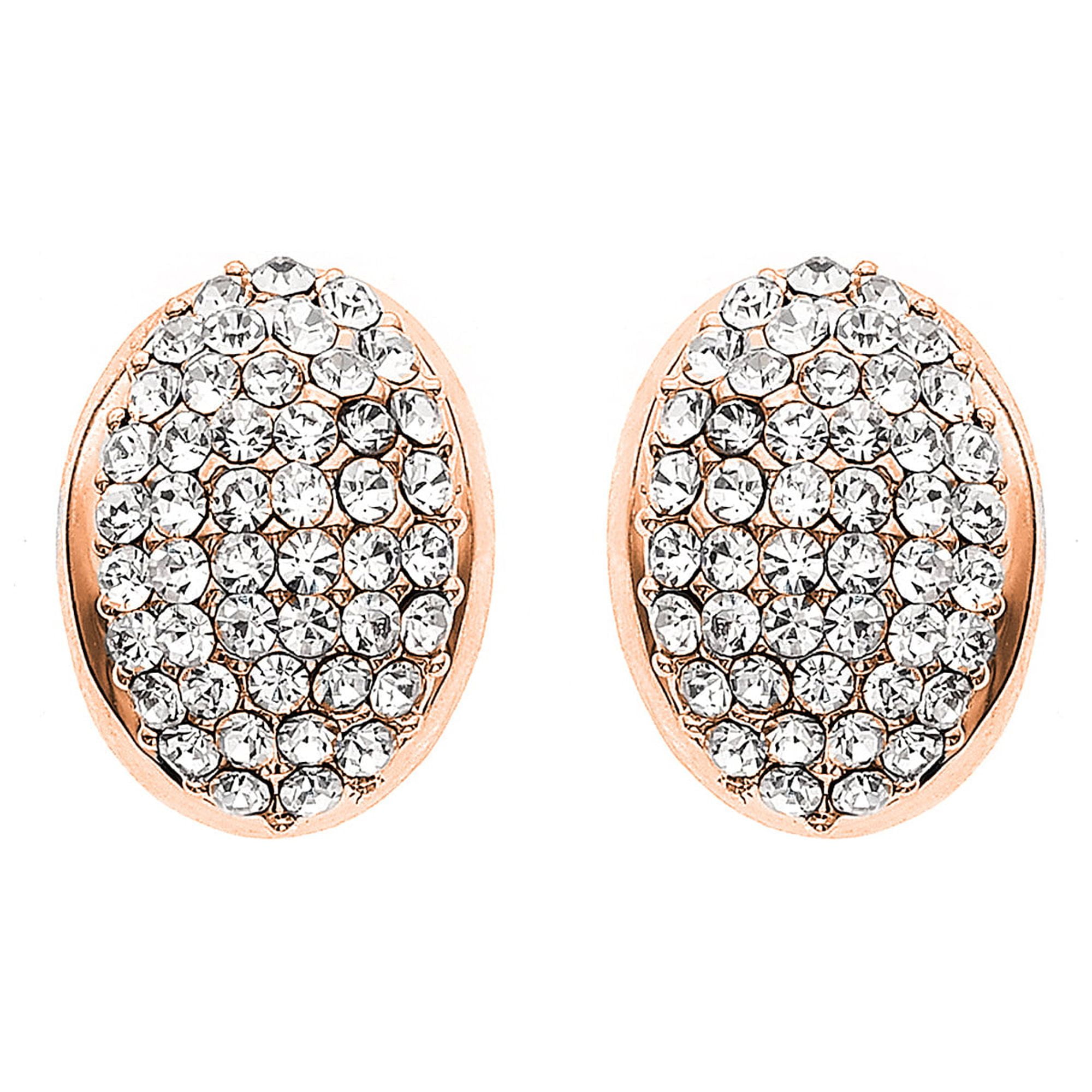 X & O 14KT Rose Gold Plated Oblong Oval Crystal Stud Earring - Walmart.com