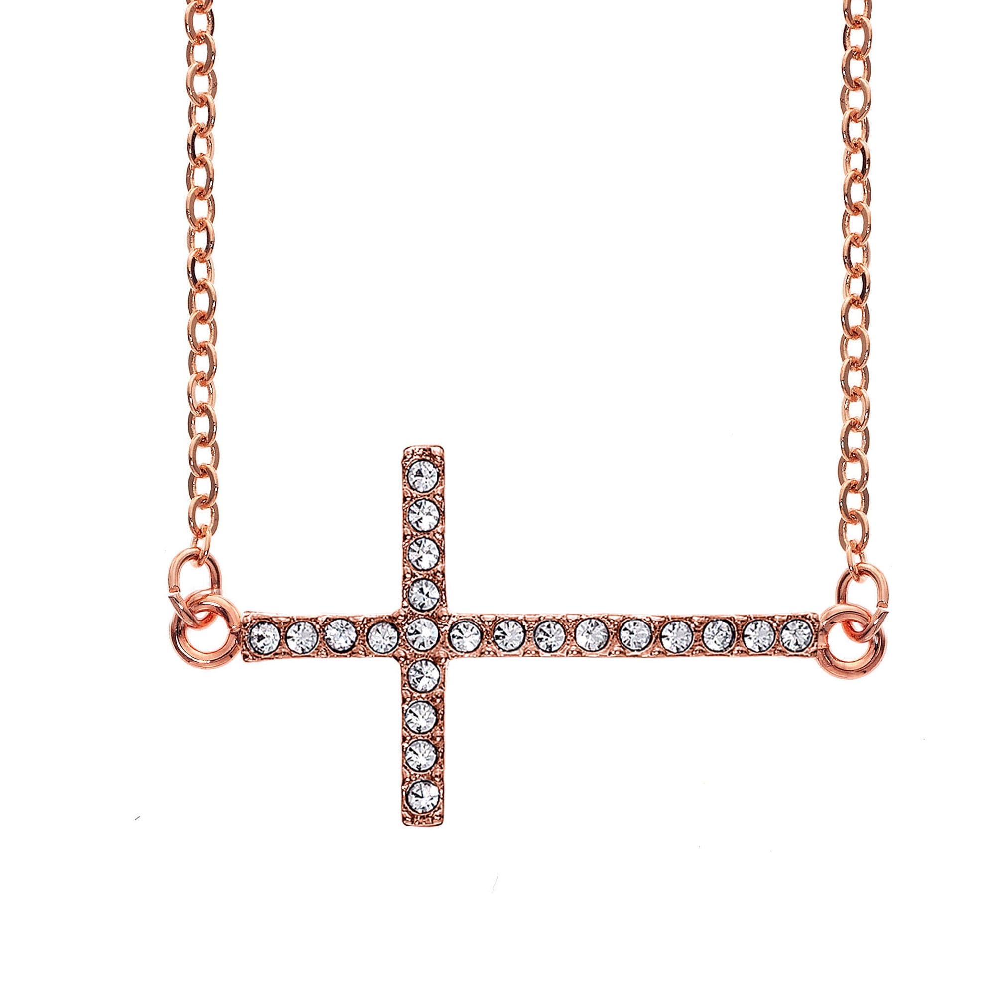 X & O 14KT Rose Plated Crystal Horizontal Cross Necklace