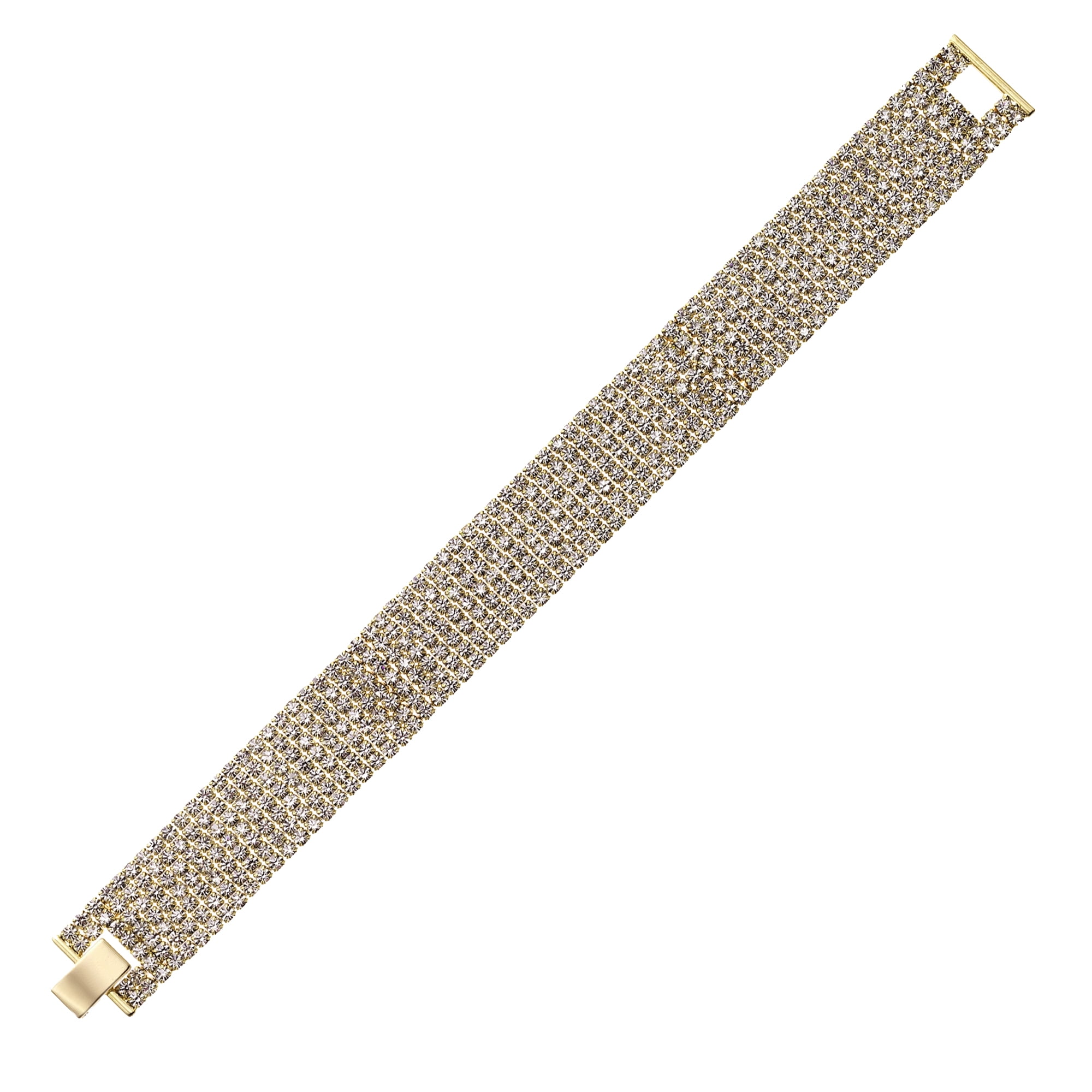X & O 14KT Yellow Gold Plated Crystal Seven Row Bracelet