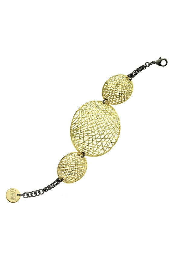 X & O 18K GEP and Black Rhodium Plated Oval Mesh Disc Bracelet