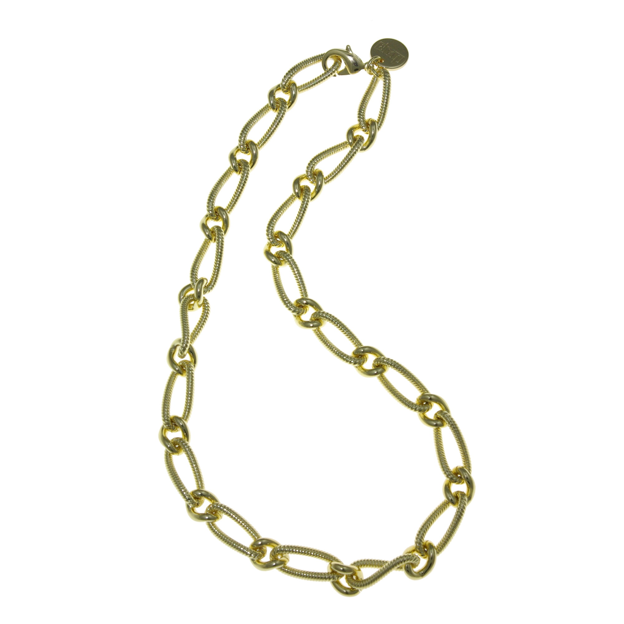 X & O 18KT GEP corrugated and polished twisted link necklace