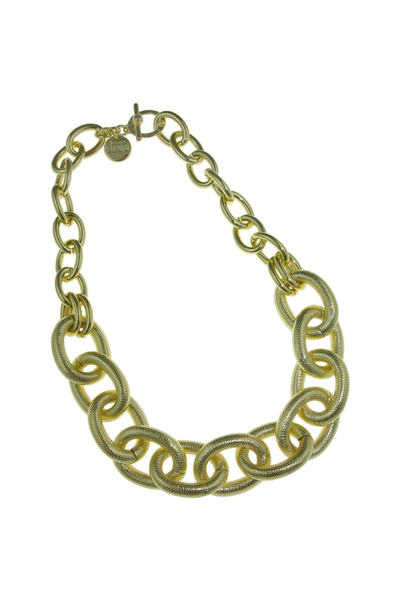 X & O 18KT GEP two link necklace with large textured oval links