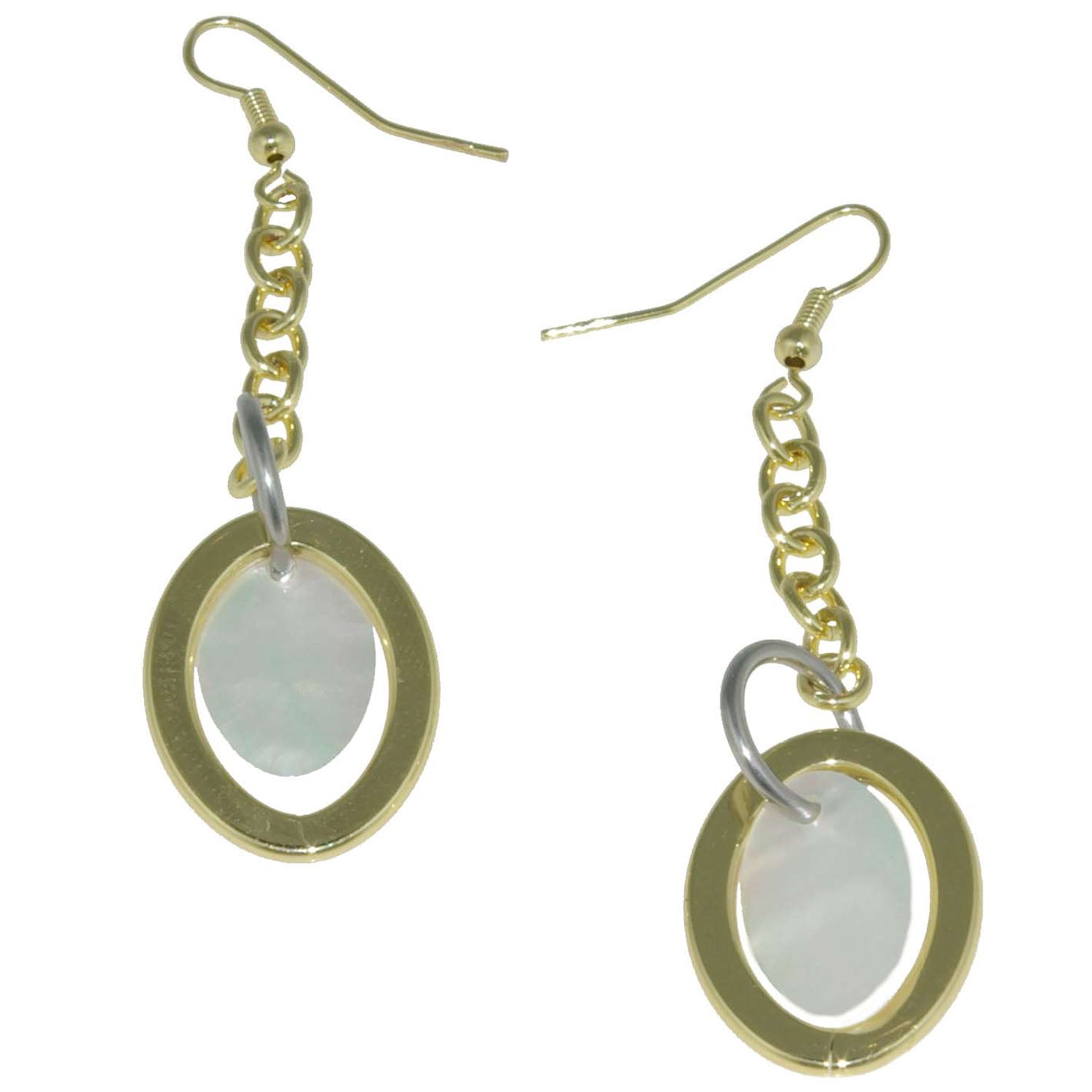X & O 18KT Gold Plate drop earrings with stations of stainless steel ***