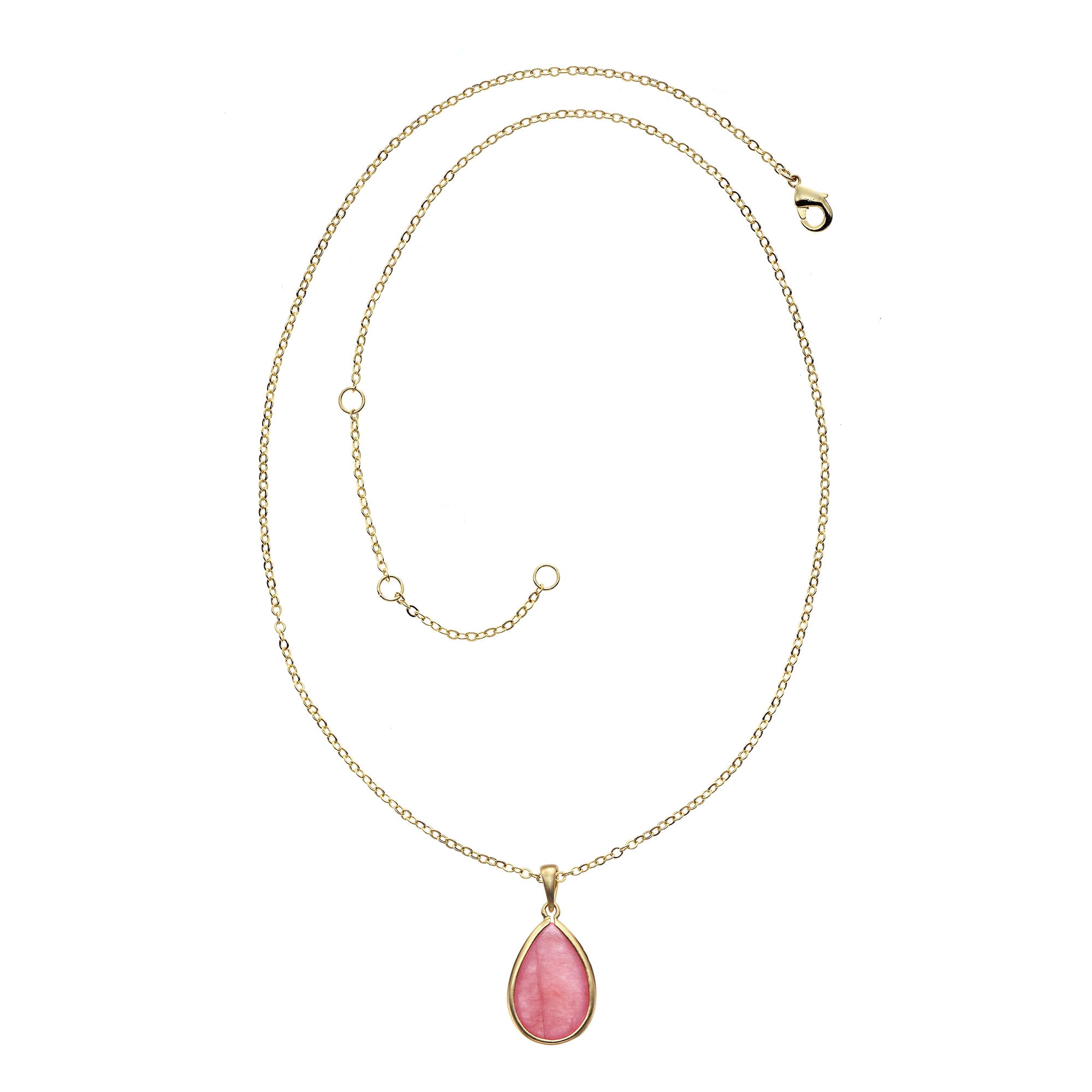 X & O 18KT Matte GEP Linear Large Teardrop Necklace with Rose Aventurine