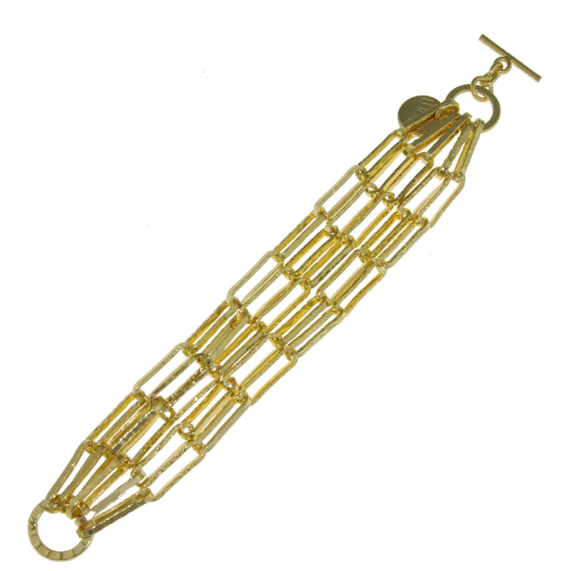 X & O 18KT gold plated chased anchor-link chain bracelet with toggle