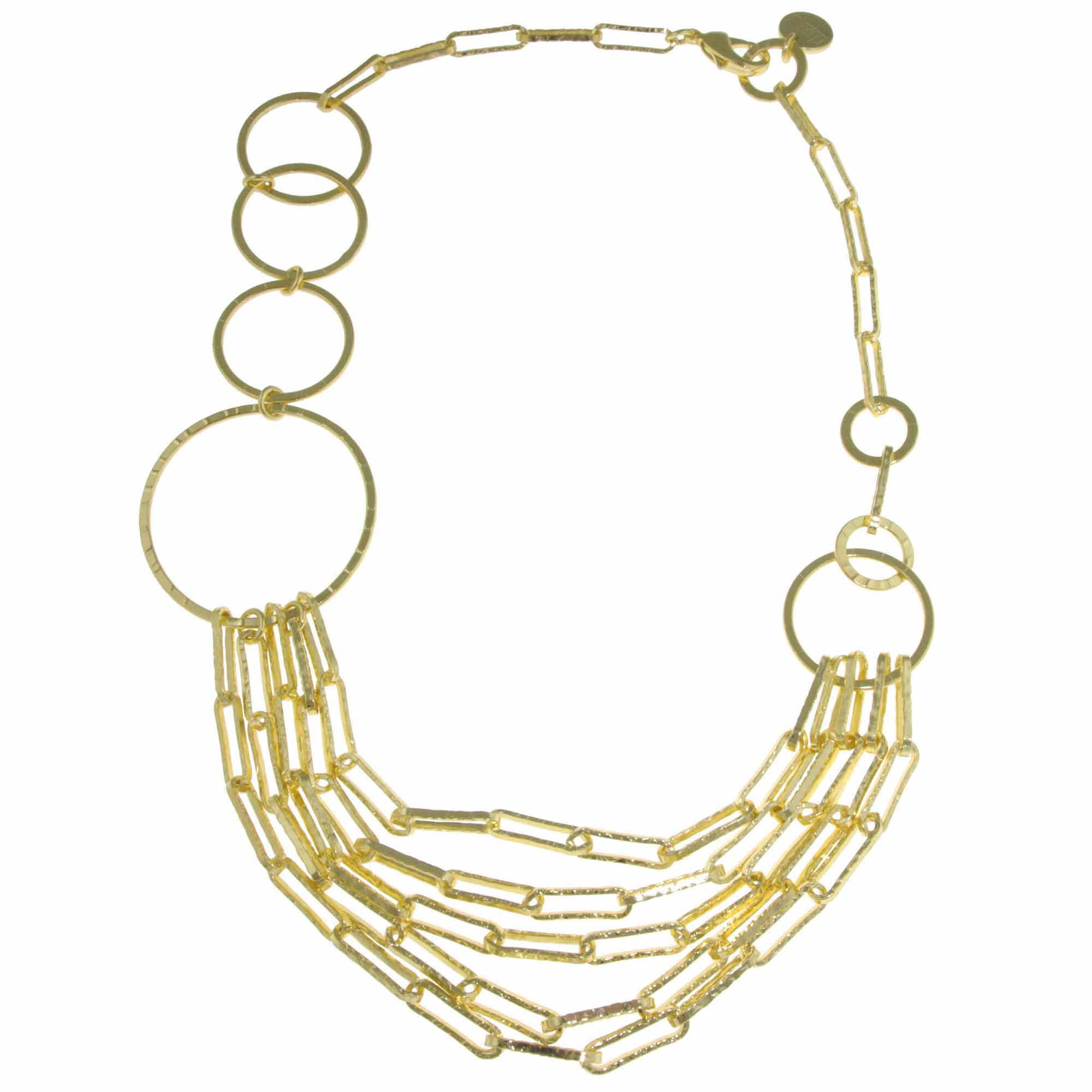 X & O 18KT gold plated long geometric round and oval linked necklace