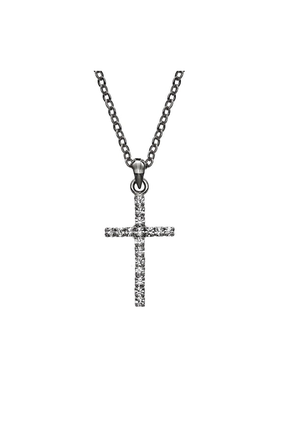 X & O Black Rhodium Plated Crystal Cross Necklace