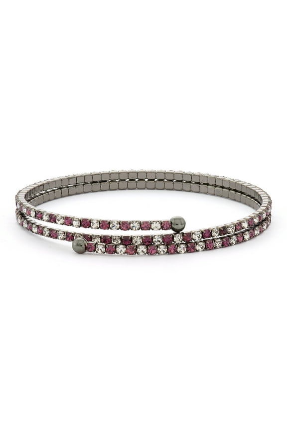 X & O Black Rhodium Plated Crystal Double Row Flex Bangle in Amethyst and White Crystal Combination