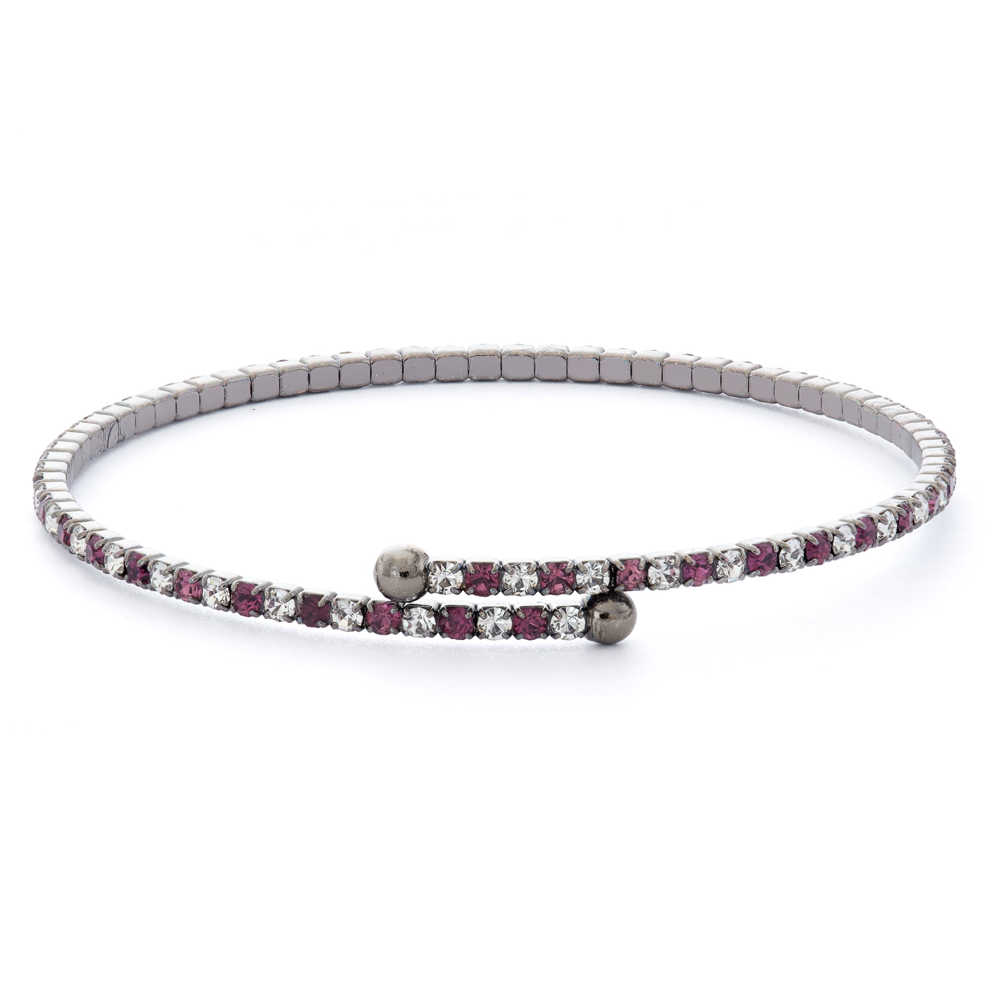 X & O Black Rhodium Plated Crystal Single Row Flex Bangle in Amethyst and White Crystal Combination