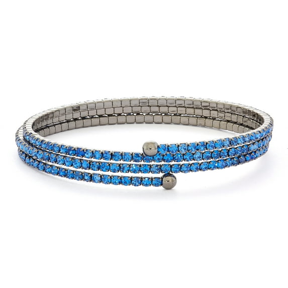 X & O Black Rhodium Plated Three Row Flex Bangle with Crystals in Sapphire