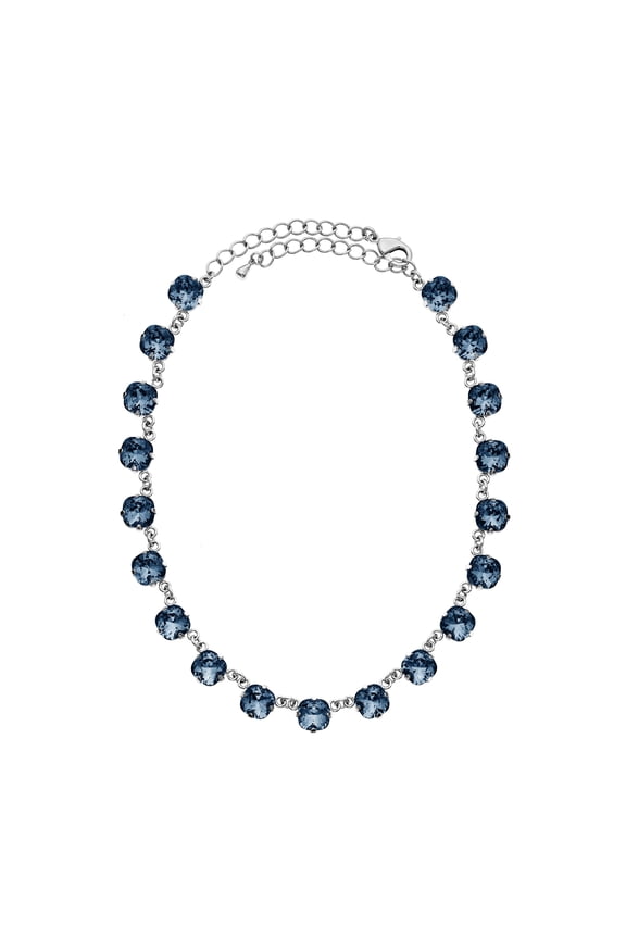 X & O Crystal Luxe Emerald Cut Swarovski Denim Blue Crystal Necklace