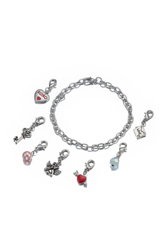 X & O Everyday 7 Charm Bracelet. Imitation Rhodium Bracelet.