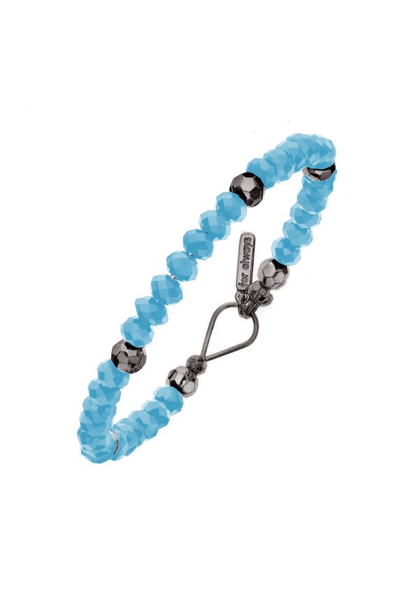 X & O Faceted 14KT Black Rhodium Plated and Light Blue Bead Bracelet