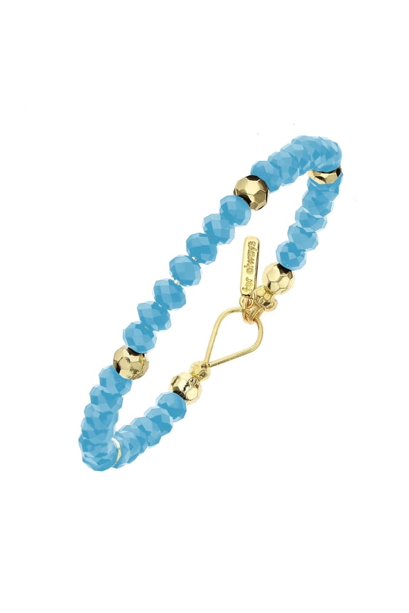 X & O Faceted 14KT Gold Plated and Light Blue Bead Bracelet