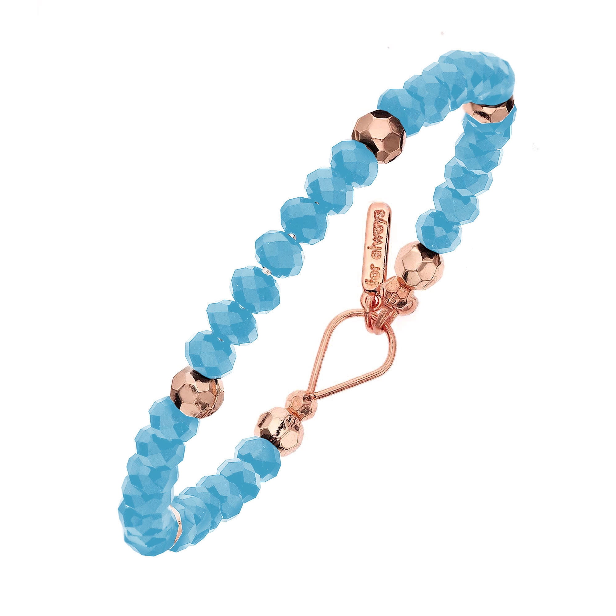 X & O Faceted 14KT Rose Gold Plated and Light Blue Bead Bracelet