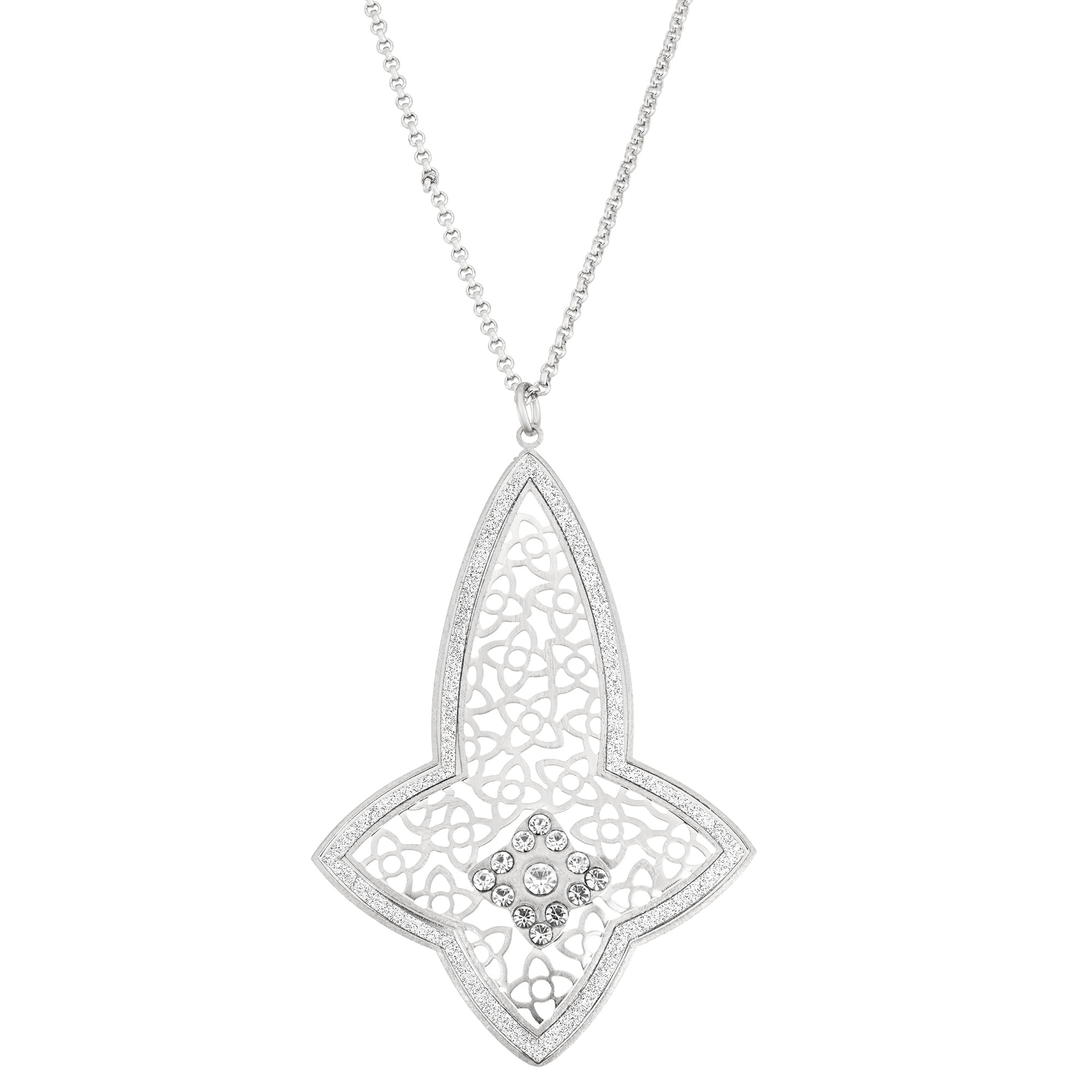 X & O Fine Silver Filigree Cross Drop Necklace with Crystal