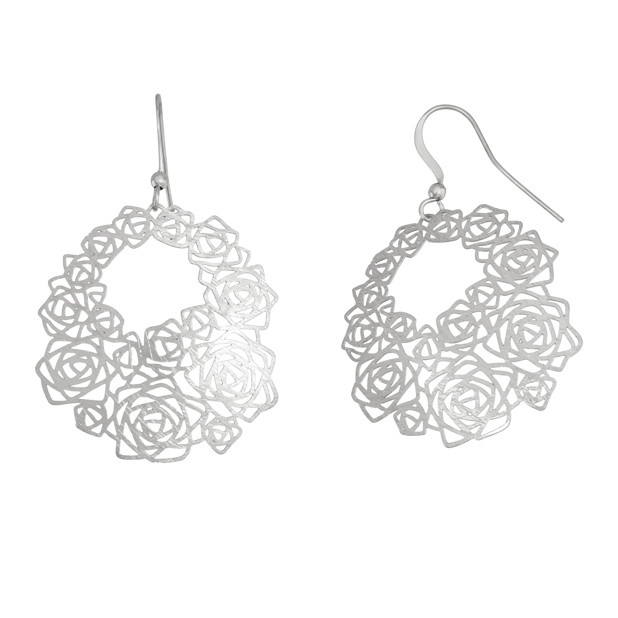 X & O Fine Silver Plated Filigree Rose Ellipse Earring