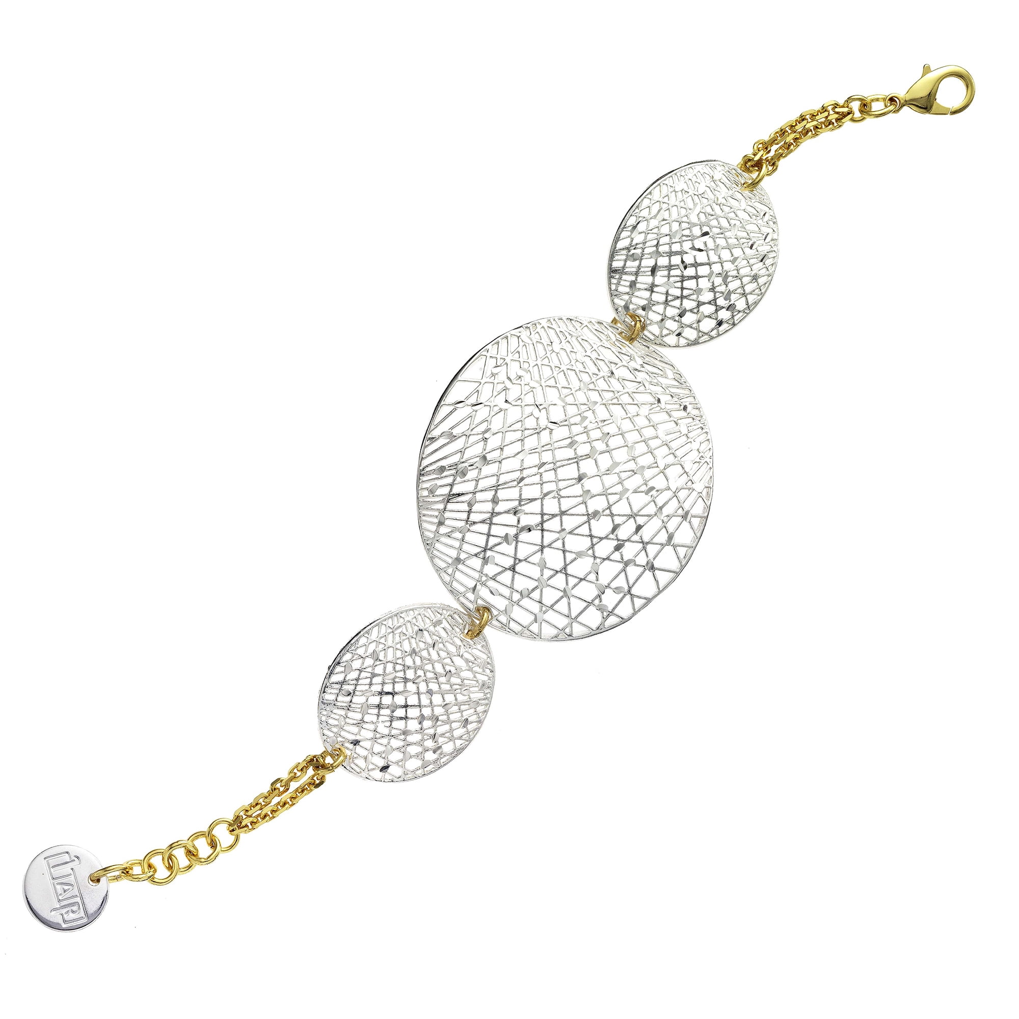 X & O Fine Silver and Gold EP Oval Mesh Disc Bracelet