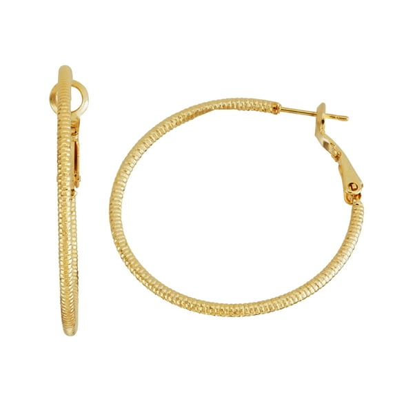 X & O Gold Plated Diamond Cut 2mm X 40mm Hoop Earrings