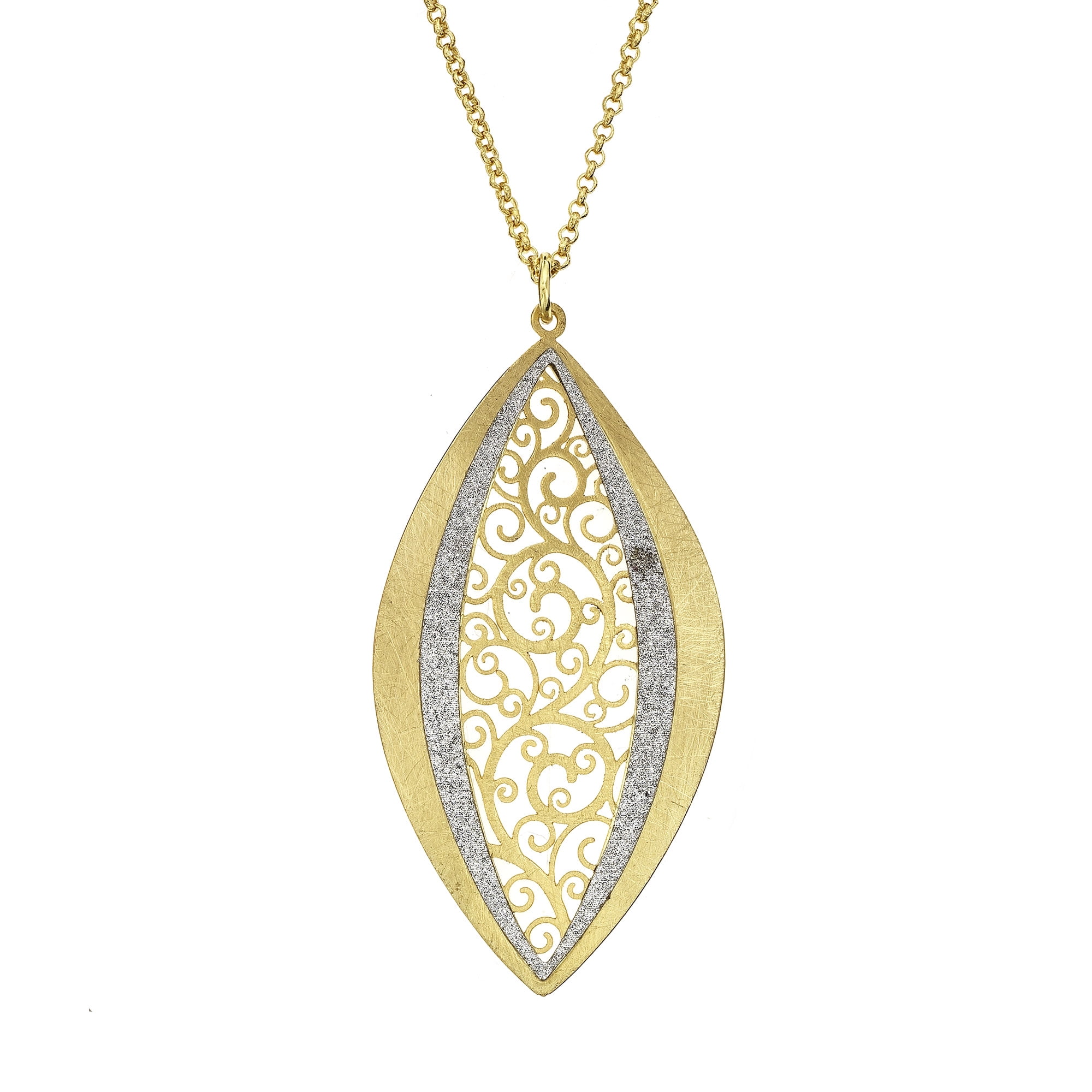 X & O Gold Tone Concave Paisley Eyelet Elliptical Pendant Necklace