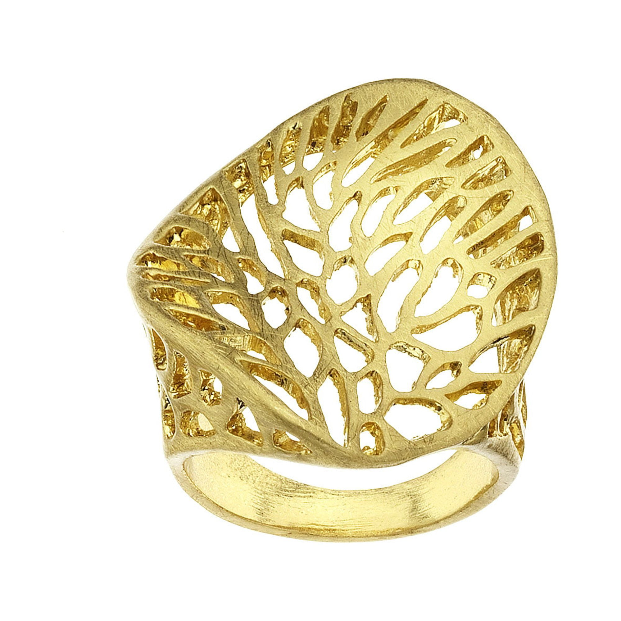 X & O Gold Tone Contour Tree Print Ring