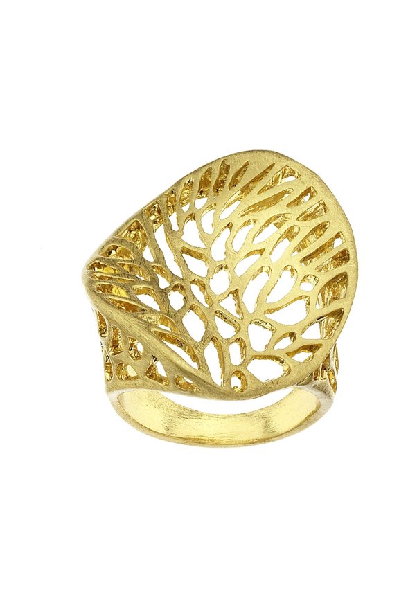 X & O Gold Tone Contour Tree Print Ring
