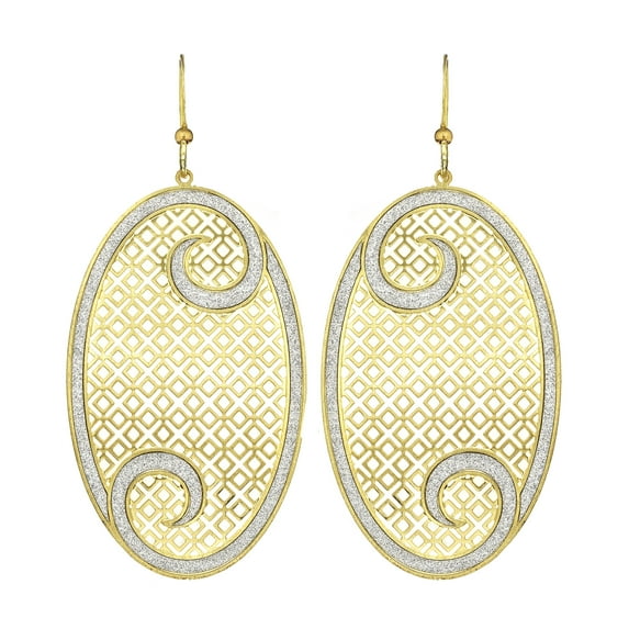 X & O Gold Tone Crystal Swirl Square Cutout Oval Earring
