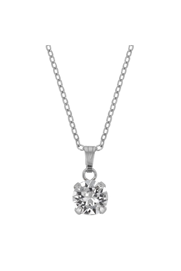 X & O Rhodium Plated 8mm Prong Set Clear Swarovski Pendant Necklace