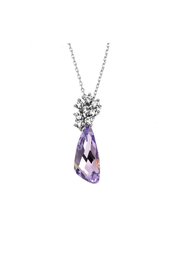 X & O Rhodium Plated Comet Necklace with Provence Lavender Swarovski Stones and Swarovski Bail