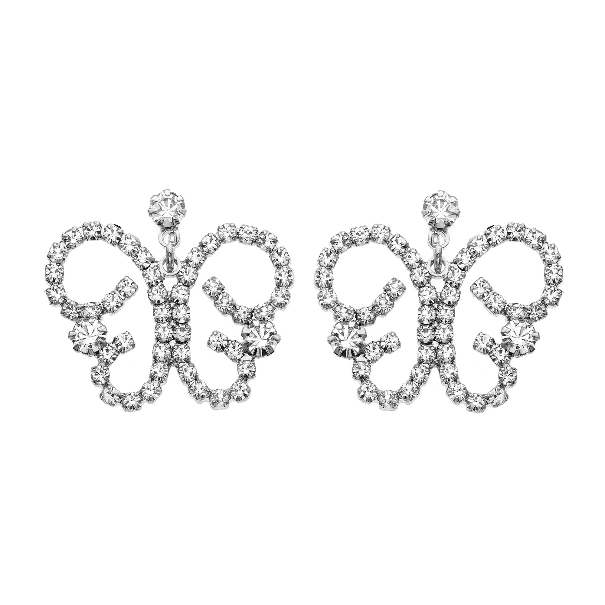 X & O Rhodium Plated Crystal Butterfly Earring ***